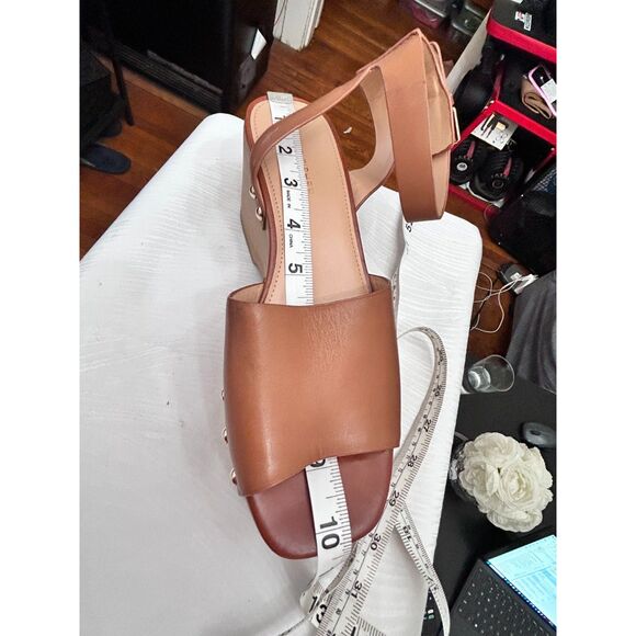 Marc Fisher Cognac Diona Leather Platform Faux Wood Wedge Sandals - Size 9.5 - Picture 7 of 7
